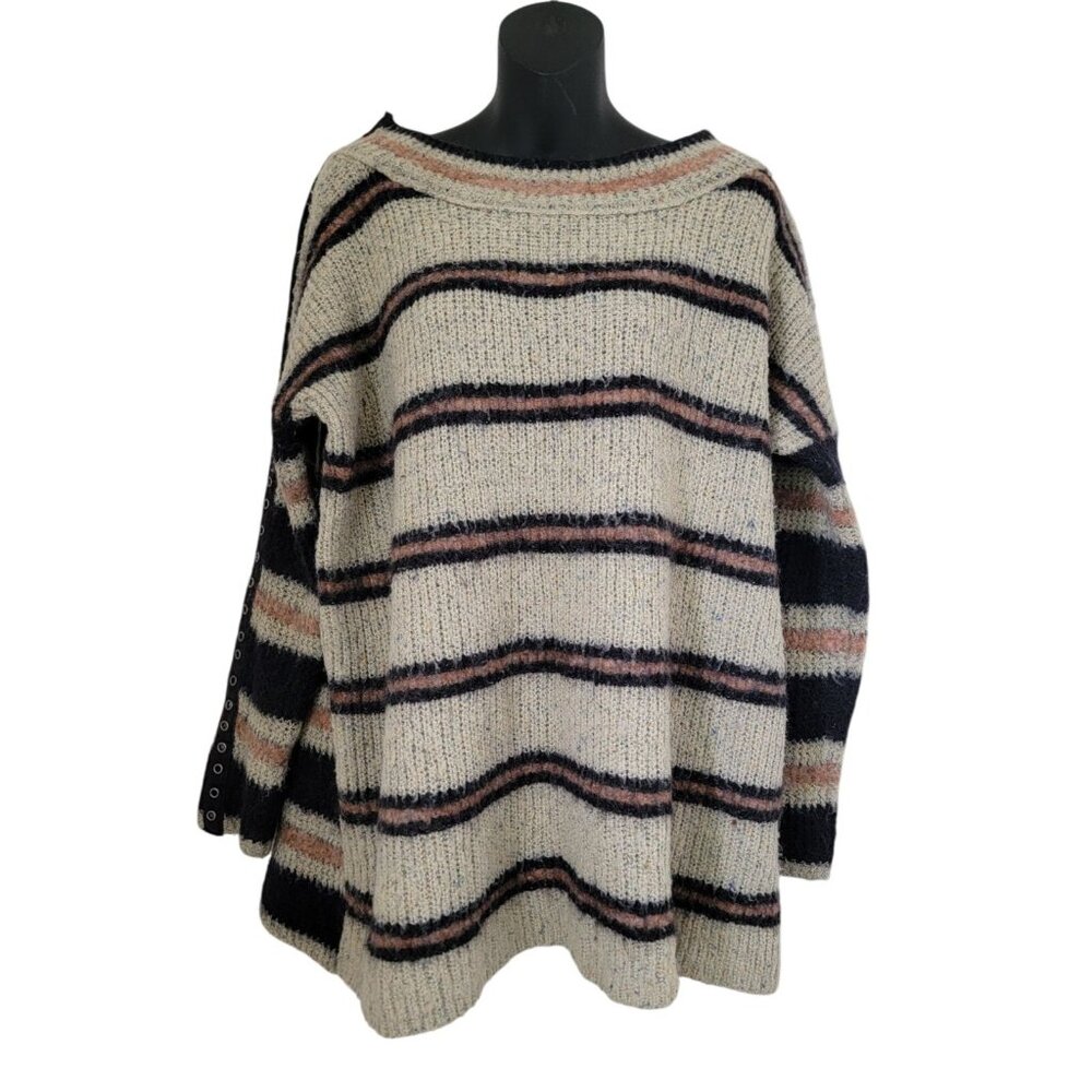 Free People Striped Alpaca/Wool Blend Oversized Tunic Sweater Women's SM